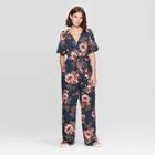 Women's Floral Print Short Sleeve V-neck Wrap Jumpsuit - Xhilaration Navy M, Women's, Size: