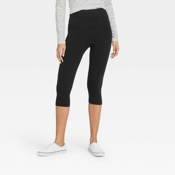 Women's High-waist Cotton Blend Seamless Capri Leggings - A New Day Black