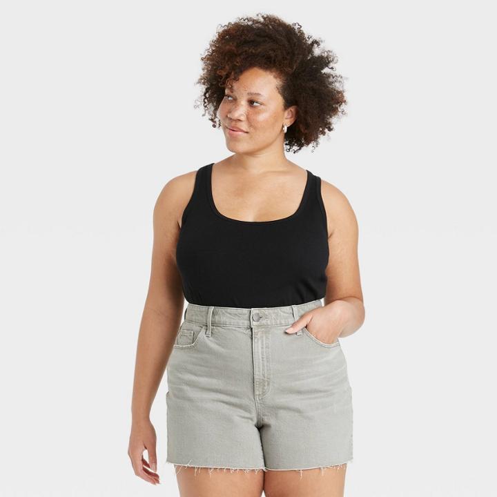 Women's Plus Size Slim Fit Rib Racerback Tank Top - Universal Thread Black