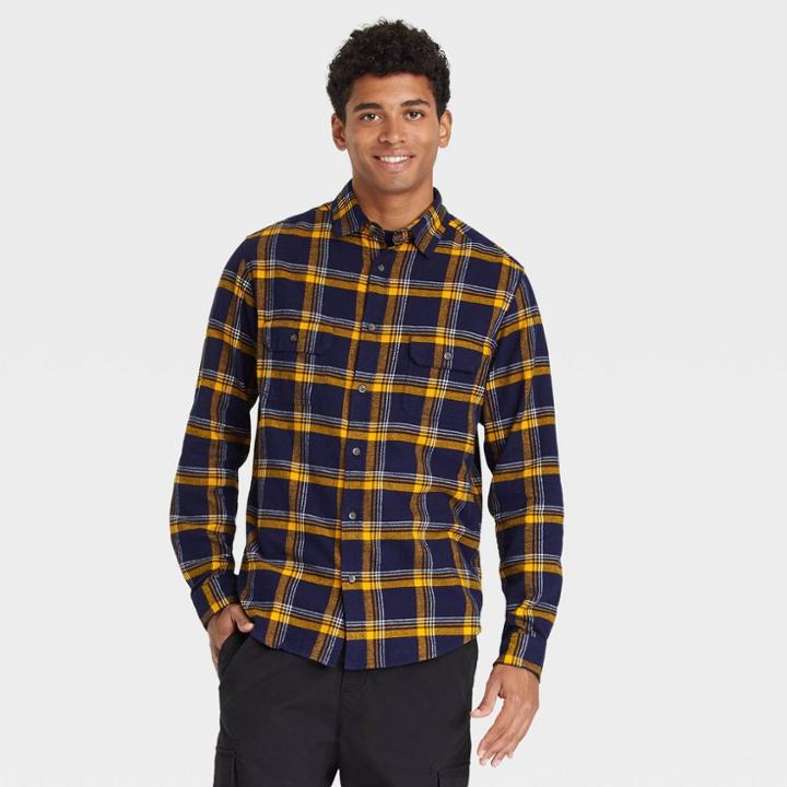 Men's Plaid Standard Fit Long Sleeve Button-down Shirt - Goodfellow & Co Navy/plaid