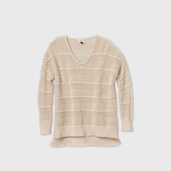 Women's Plus Size Crewneck Mesh Pullover Sweater - Universal Thread Cream
