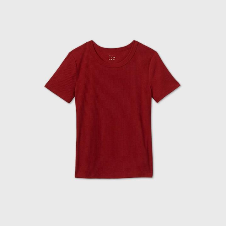 Women's Short Sleeve Rib T-shirt - A New Day Red