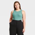 Women's Plus Size Rib Layer Essential Tank Top - A New Day Teal