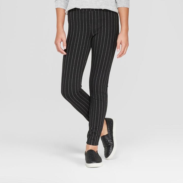 Girls' Lurex Pinstripe Leggings - Art Class Black