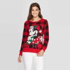 Mickey Mouse & Friends Women's Minnie Mouse Plaid Sweater (juniors') - Red M, Women's,