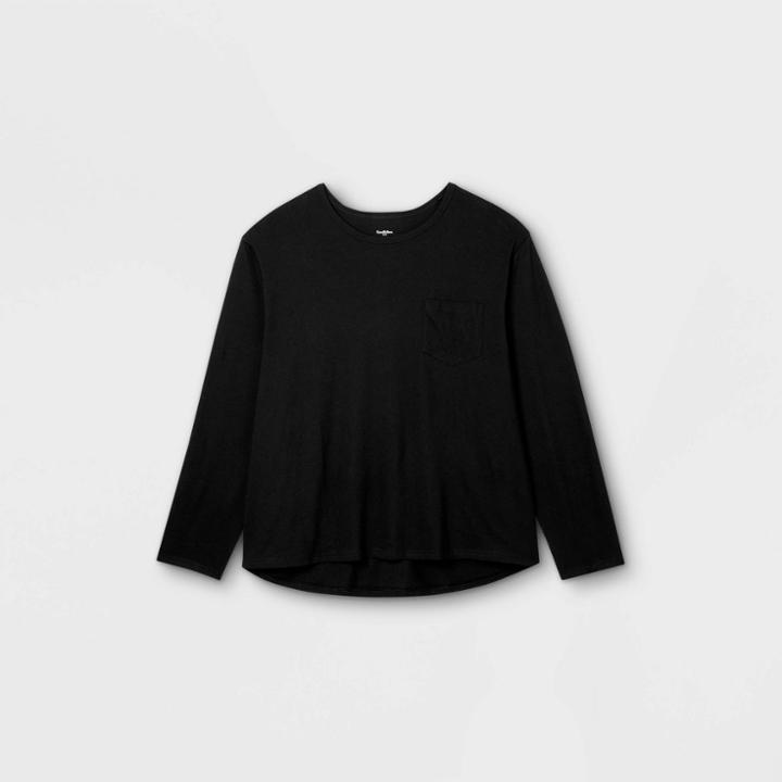 Men's Tall Adaptive Loose Fit Long Sleeve Crewneck T-shirt - Goodfellow & Co Black