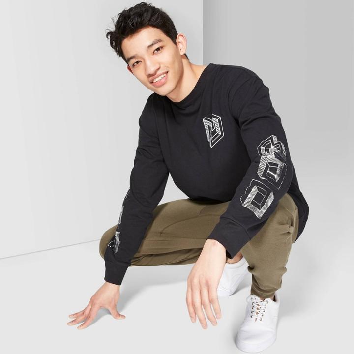 Men's Check Your Perspective Long Sleeve Crewneck Graphic T-shirt - Original Use Black