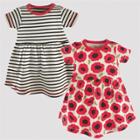Touched By Nature Baby Girls' 2pk Stripped & Poppy Floral Organic Cotton Dress - Off White/red