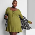 Women's Plus Size Long Sleeve Cozy Knit Fit & Flare Dress - Wild Fable Green