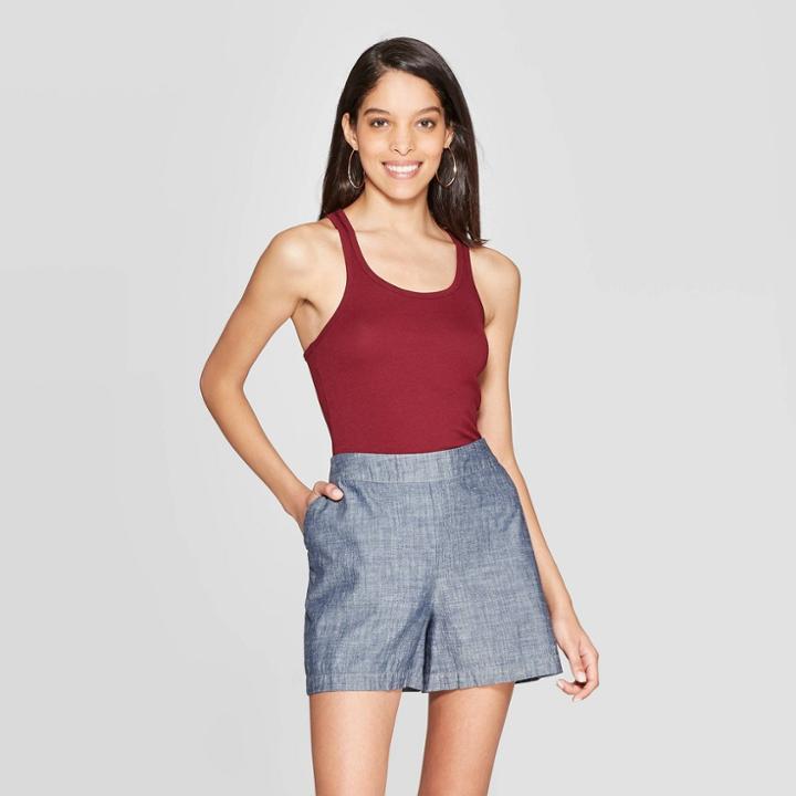 Women's Slim Fit Scoop Neck Sleeveless Racerback Tank - A New Day Burgundy (red)