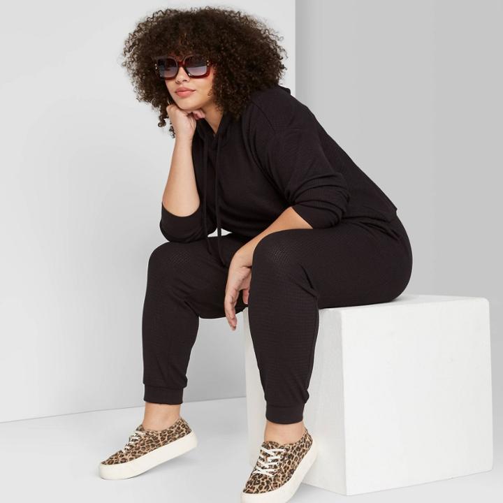 Women's Plus Size Waffle Knit Cropped Hoodie - Wild Fable Black