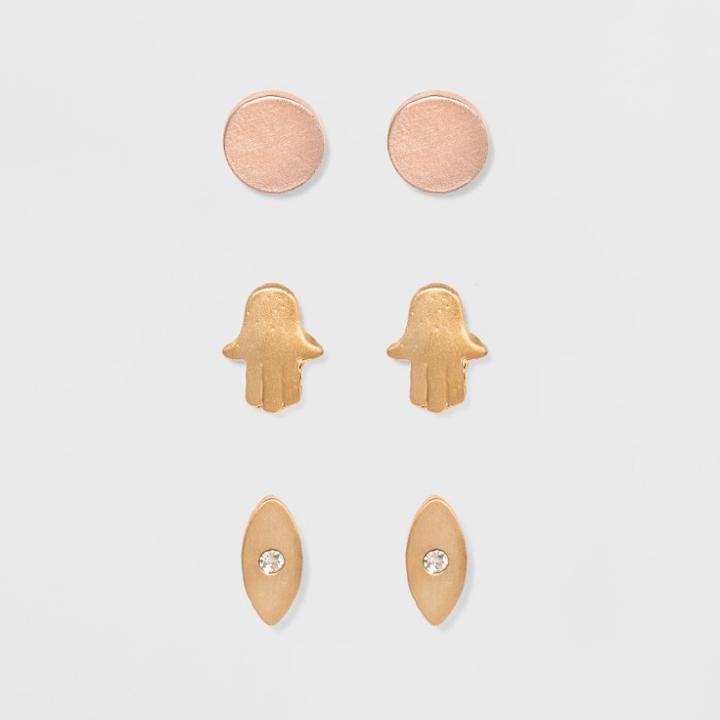Round Disc, Hamsa Hand And Evil Eye Trio Earring Set - Universal Thread, Size: Small,