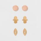 Round Disc, Hamsa Hand And Evil Eye Trio Earring Set - Universal Thread, Size: Small,