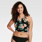 Beach Betty By Miracle Brands Women's Bikini Swim Top Floral Black