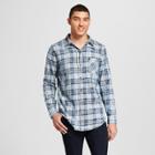 Men's Plaid Raw Edge Curved Hem Flannel Long Sleeve Button-down Shirt - Jackson Blue Ice