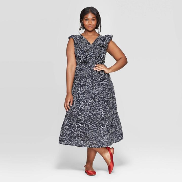 Women's Plus Size Floral Print Sleeveless Ruffle V-neck Maxi Dress - Who What Wear Jet Black