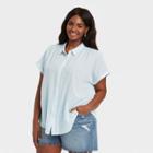 Women's Plus Size Striped Short Sleeve Button-down Shirt - Ava & Viv Blue X