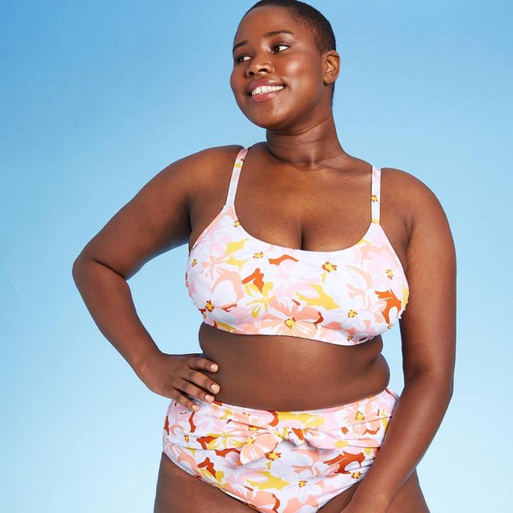 Juniors' Plus Size Bralette Bikini Top - Xhilaration Pink Floral