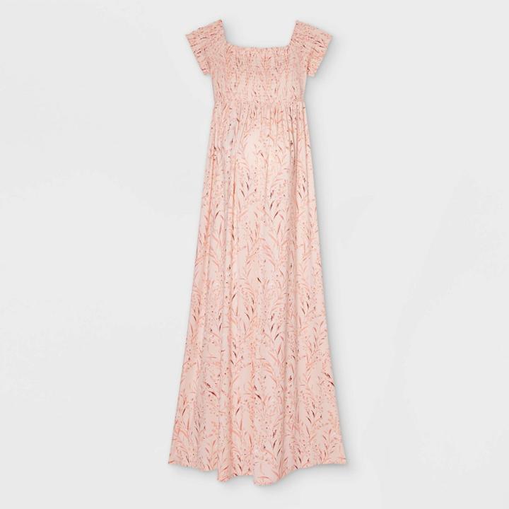 Floral Print Short Sleeve Smocked A-line Maternity Dress - Isabel Maternity By Ingrid & Isabel