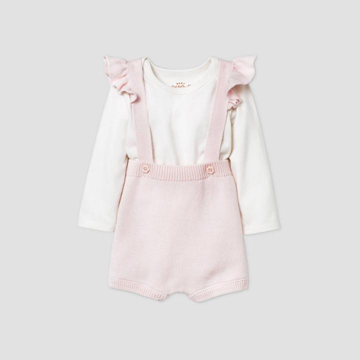 Baby Girls' Ruffle Shoulder Romper Bodysuit Set - Cat & Jack Pink