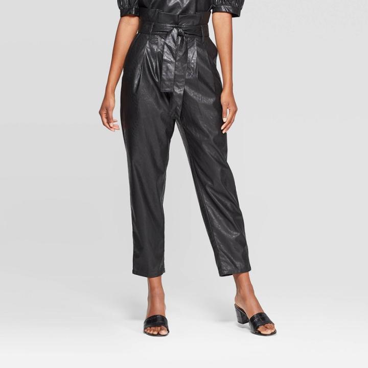 Women's Mid-rise Straight Leg Paperbag Pants - Who What Wear Black