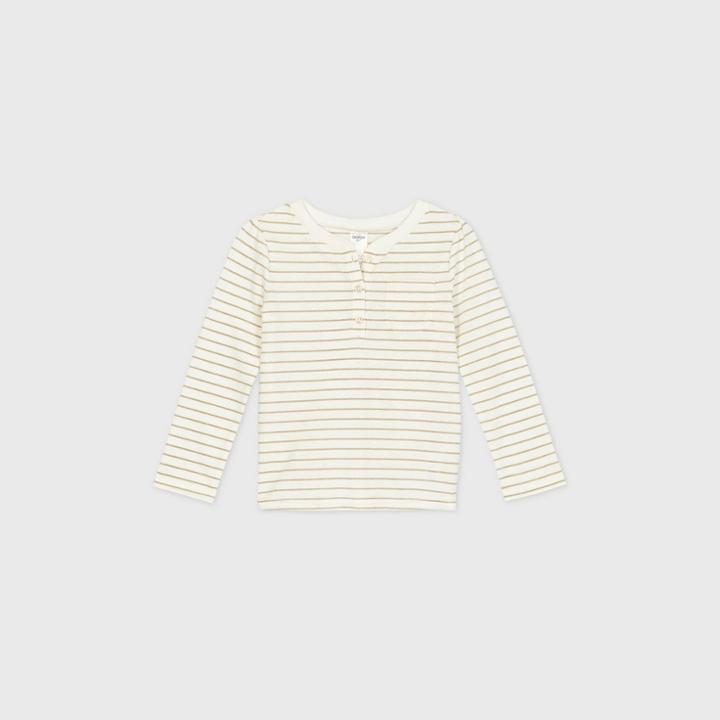 Oshkosh B'gosh Toddler Girls' Glitter Striped Henley Long Sleeve T-shirt - Cream