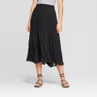 Women's Mid-rise Pleated Midi Skirt - A New Day Black