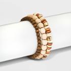 Wood And Pearl Beads Stretch Bracelet Set 3pc - A New Day Brown