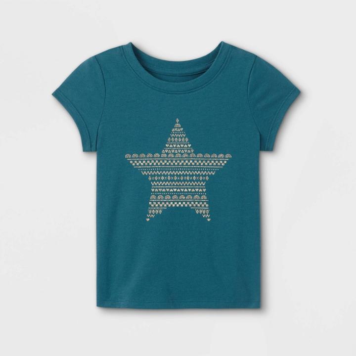 Toddler Girls' Sparkle Star Short Sleeve Graphic T-shirt - Cat & Jack Teal
