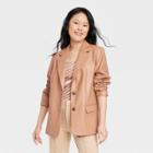 Women's Faux Leather Relaxed Fit Blazer - A New Day Brown