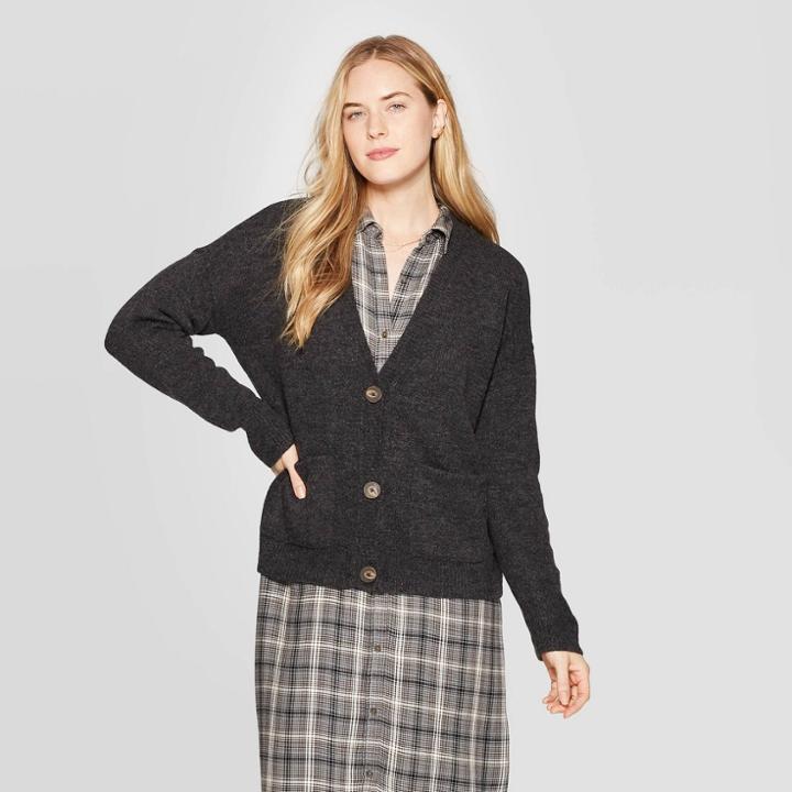 Women's Long Sleeve Grandpa Cardigan - Universal Thread Charcoal S, Women's, Size: