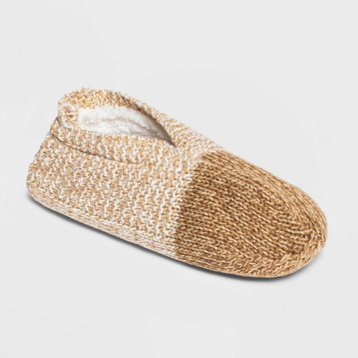 Women's Marled Sweater Knit Colorblock Slipper Socks - Stars Above Oatmeal