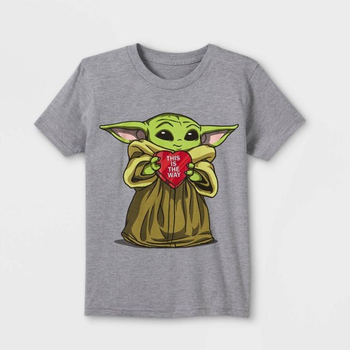 Kids' Star Wars Grogu Heart Short Sleeve Graphic T-shirt - Gray