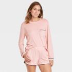 Women's Beauitfully Soft Long Sleeve Top And Shorts Pajama Set - Stars Above Rose Pink