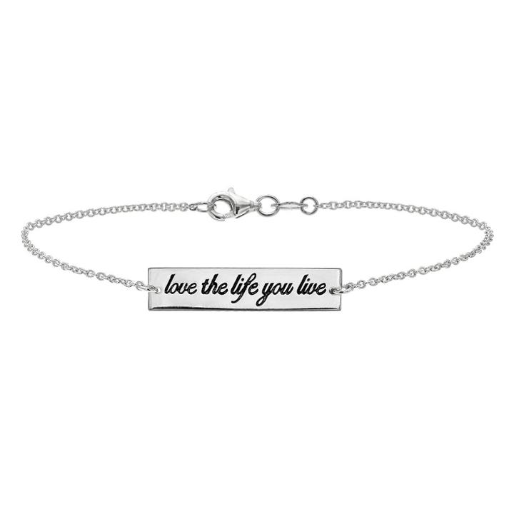 Target Women's Sterling Silver Bracelet With Love The Life You Live Tag - Silver