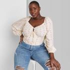Women's Plus Size Puff Long Sleeve Sweetheart Milkmaid Cropped Top - Wild Fable Off-white Floral