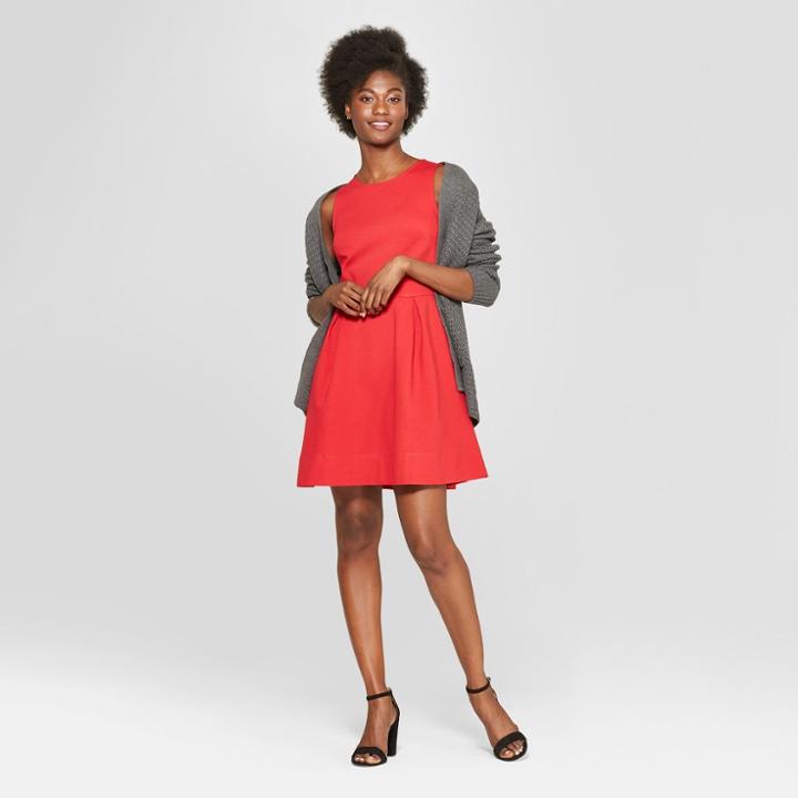 Women's Sleeveless Fit & Flare Ponte Dress - A New Day Red