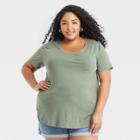 Women's Plus Size Short Sleeve Relaxed Scoop Neck T-shirt - Ava & Viv Green