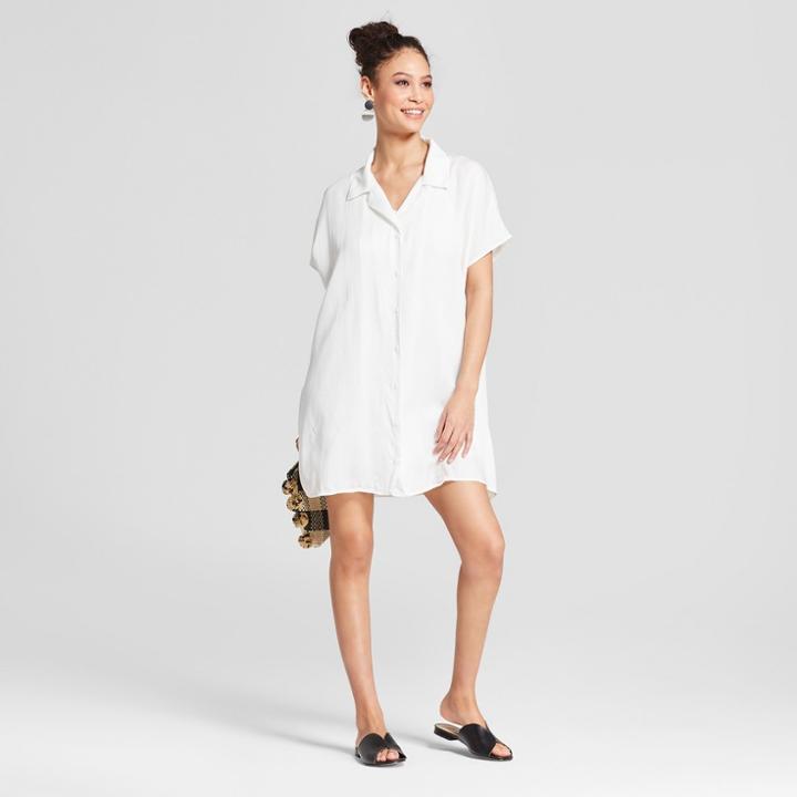 Women's Short Sleeve Mini Shirt Dress - K By Kersh White