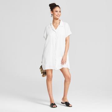 Women's Short Sleeve Mini Shirt Dress - K By Kersh White