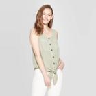 Women's Sleeveless Round Neck Tie Front Utility Tank - Universal Thread Green