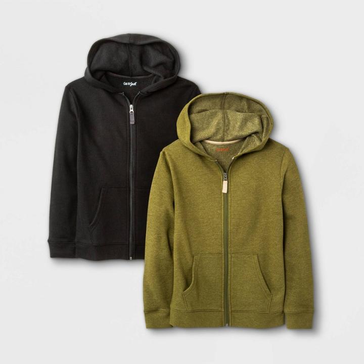 Boys' 2pk Fleece Zip-up Hoodie - Cat & Jack Black/olive Green