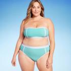 Women's Plus Size Terry Textured Solid Bandeau With Binding Bikini Top - Kona Sol Turquoise Blue X