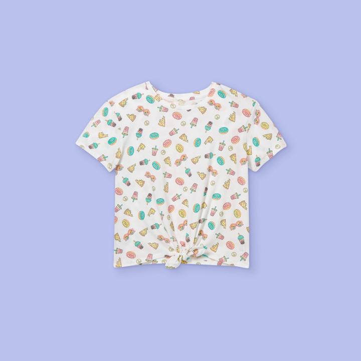 More Than Magic Girls' 'yummy Snacks' Tie-front Short Sleeve Graphic T-shirt - More Than