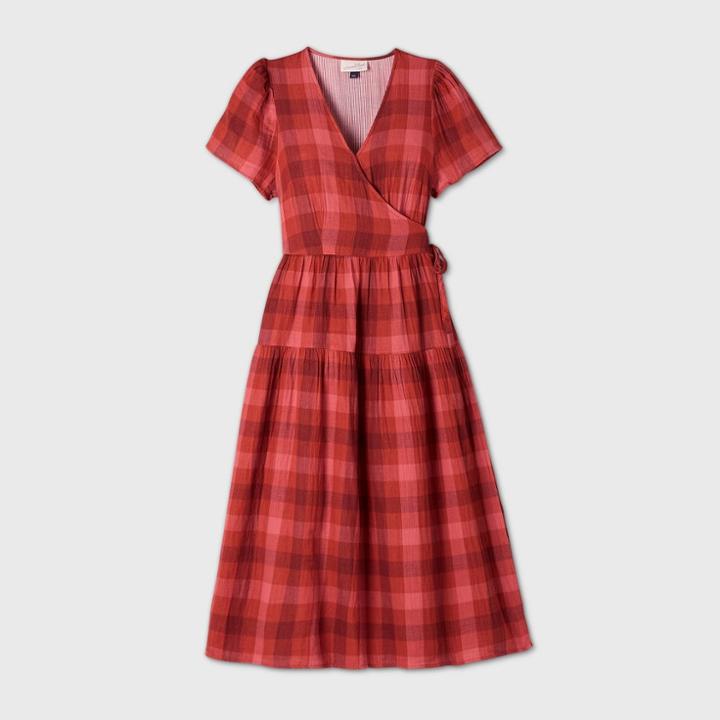 Women's Short Sleeve Wrap Dress - Universal Thread Red Oak