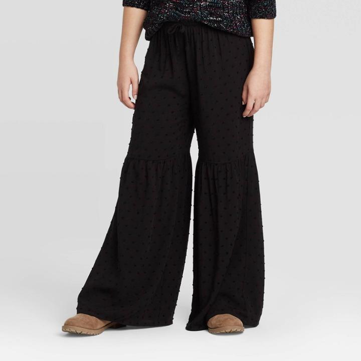 Girls' Woven Swiss Dot Flare Pants - Art Class Black S, Girl's,