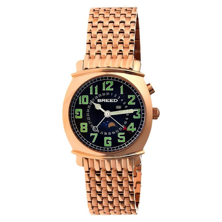 Men's Breed Ray Stainless Steel Bracelet Watch With Moon Phase-rose Gold/black, Rose Gold Black