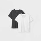 Women's Plus Size Short Sleeve V-neck 2pk Bundle T-shirt - Universal Thread Black/white