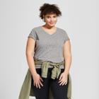 Women's Plus Size Monterey Pocket V-neck Short Sleeve T-shirt - Universal Thread Gray