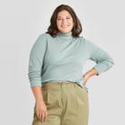 Women's Plus Size Long Sleeve Turtleneck T-shirt - A New Day Blue